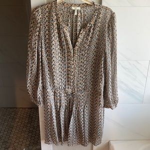 Joie Blue & Brown Tie Waist Dress